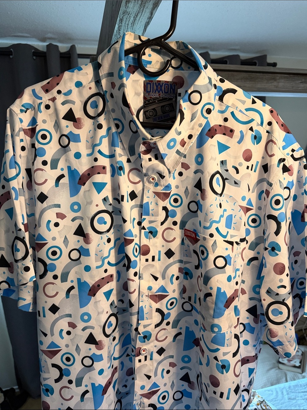 DIXXON XXL party shirt “New Wave” Geometric Button-Up Shirt in White & Blue